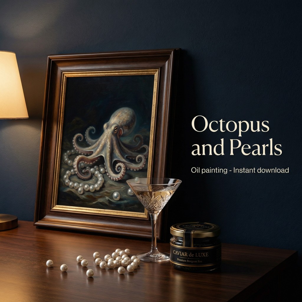 Octopus & Pearls (Premium Oil Painting&nbsp;Printable)